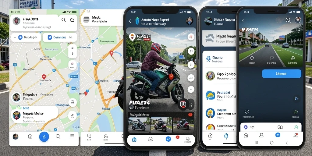 Antarmuka aplikasi Navigasi Motor FIFA234 yang responsif dan informatif.