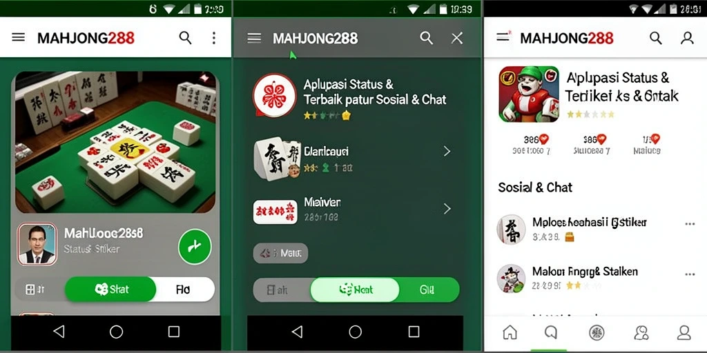 Antarmuka MAHJONG288 dengan berbagai pilihan stiker dan status.
