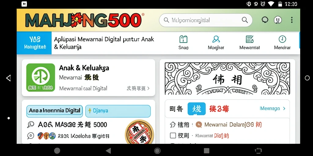 Tampilan antarmuka MAHJONG500 yang ramah anak untuk mewarnai.